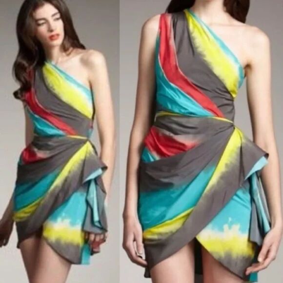 Alice + Olivia Rare Silk A-Line Multicolored Mini Dress Size 6 - Picture 1 of 7
